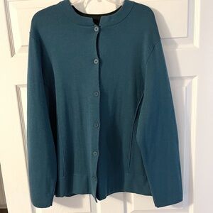 Eileen Fisher Buttoned Cardigan Teal with Charcoal Lining Size 2XL